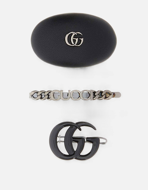 Gucci ブラック レザー And メタル ヘアクリップ セット () IFCHIC.COM