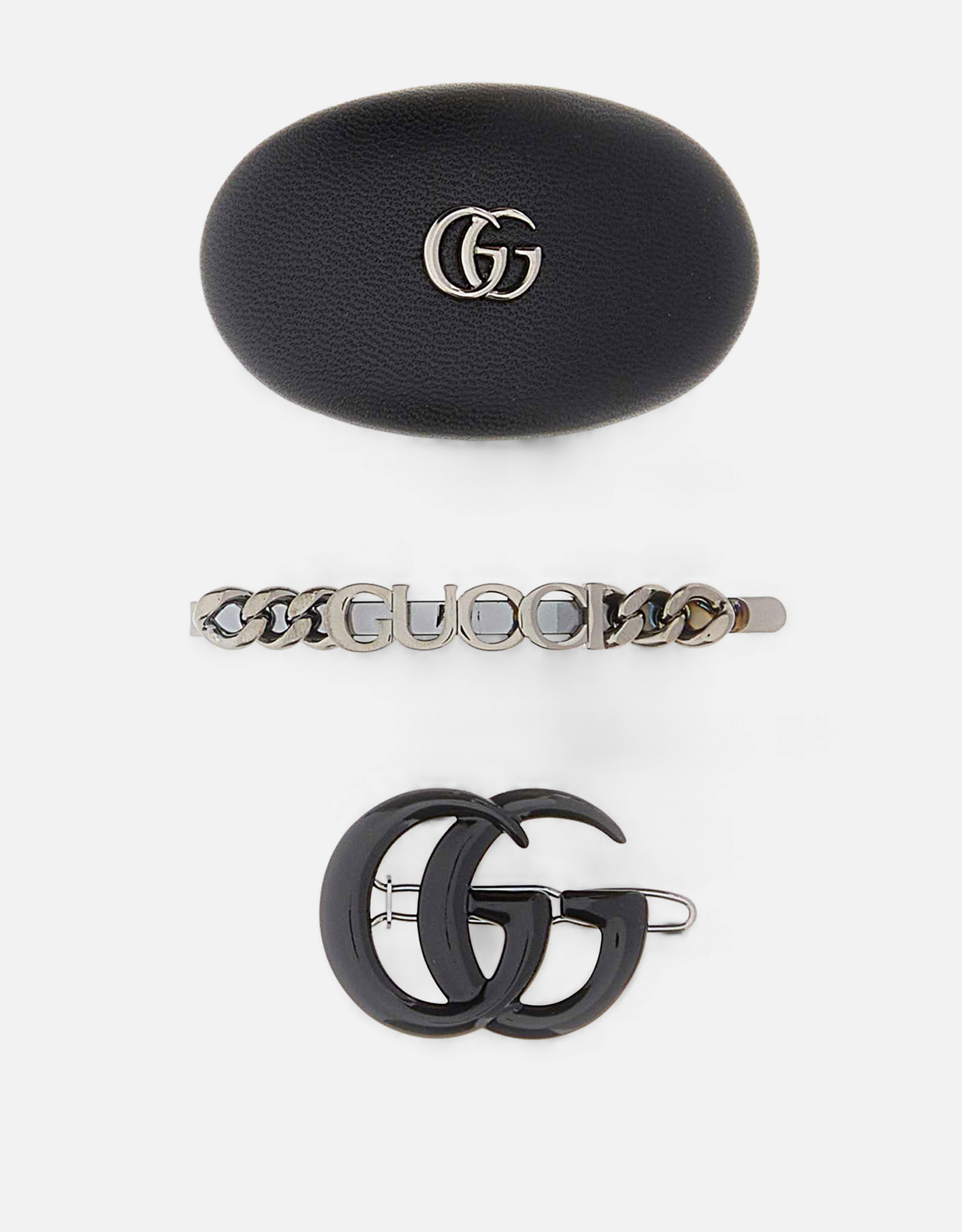 Gucci ブラック レザー And メタル ヘアクリップ セット () IFCHIC.COM