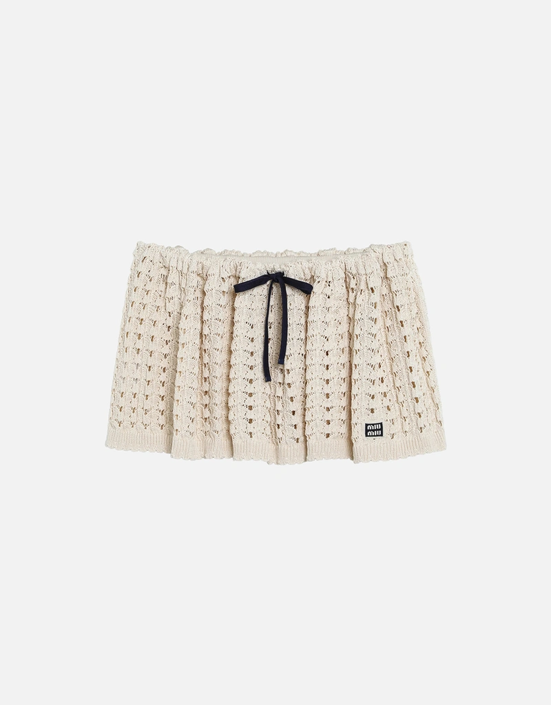 Miu Miu クロシェ コットン オープンワーク フレア ミニスカート