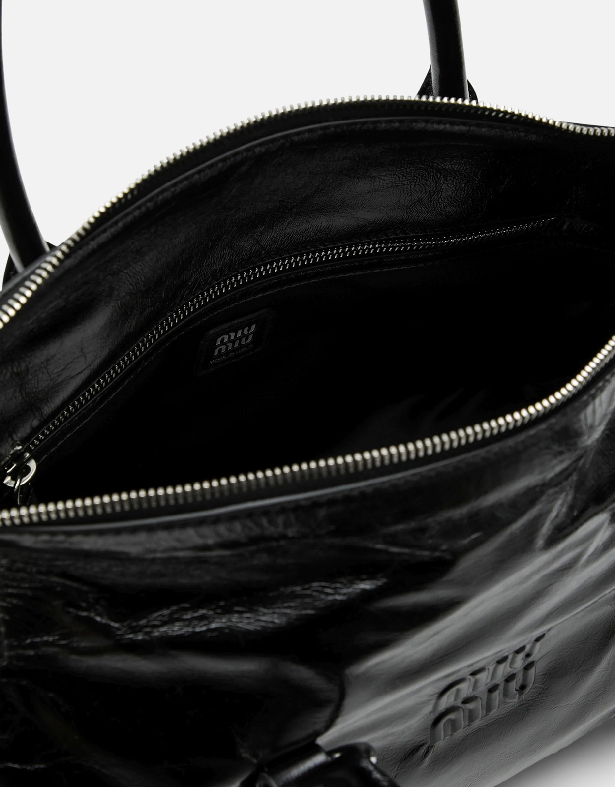 Miu Miu ラージ グロッシー レザー トップハンドルバッグ (トップス