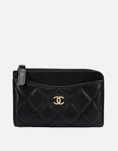 Chanel グレインド シャイニー カーフスキン クラシック ジップ カード