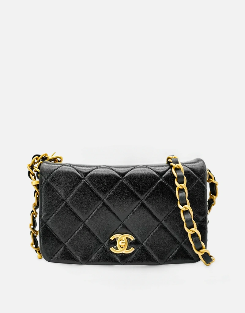 Chanel キルティング ラムスキン チェーン トリム 斜め掛けバッグ