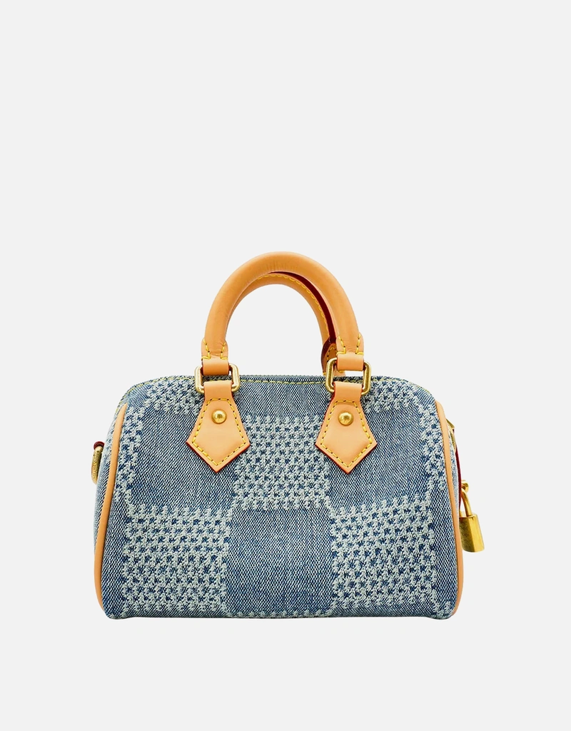 Louis Vuitton デニム ハンドバッグ Louis Vuitton Speedy 18 チェックデニム ハンドバッグ 斜め掛けバッグ