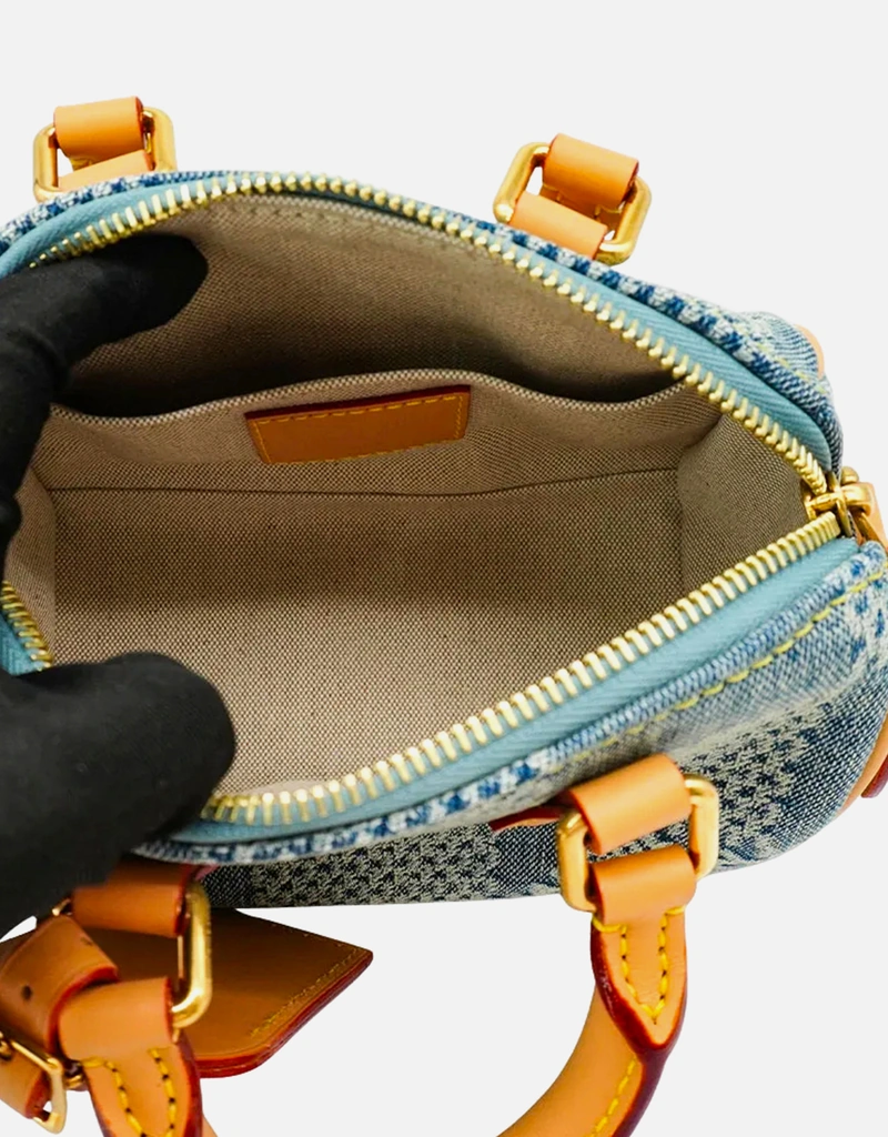 Louis Vuitton デニムハンドバッグ Louis Vuitton Speedy 18 チェックデニム ハンドバッグ 斜め掛けバッグ