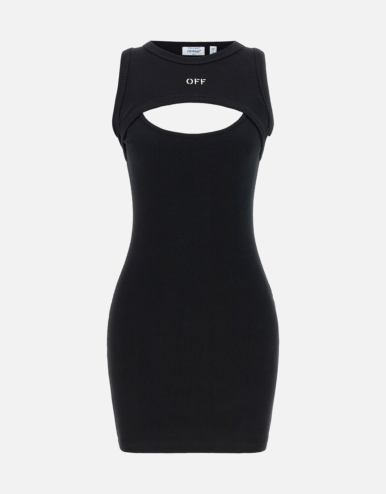Off-White Off-White Cotton Ribbed Stretch Slim Mini Dress - IT 34　オフホワイト コットン リブ ストレッチ スリム ミニ ドレス - IT 34