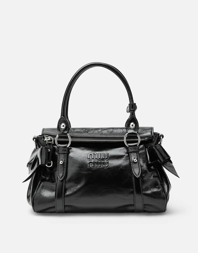 Miu Miu ミディアム トップハンドルバッグ グロッシー レザー