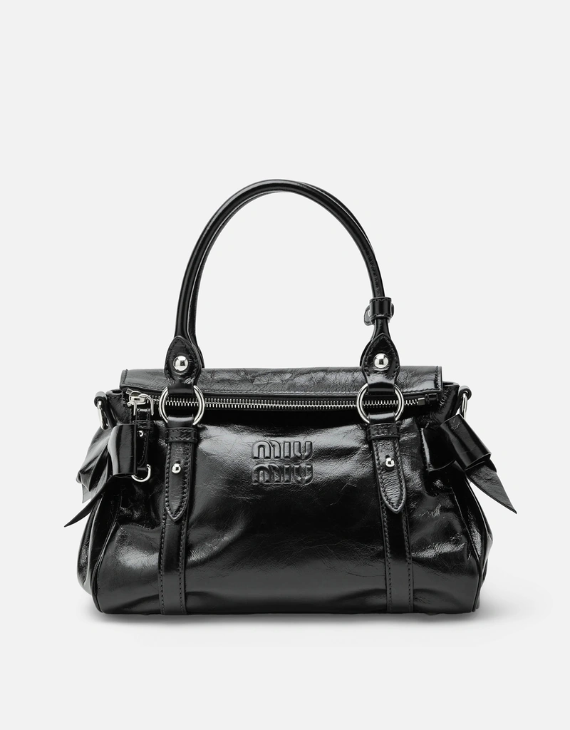 Miu Miu ミディアム グロッシーレザー トップハンドルバッグ (トップス