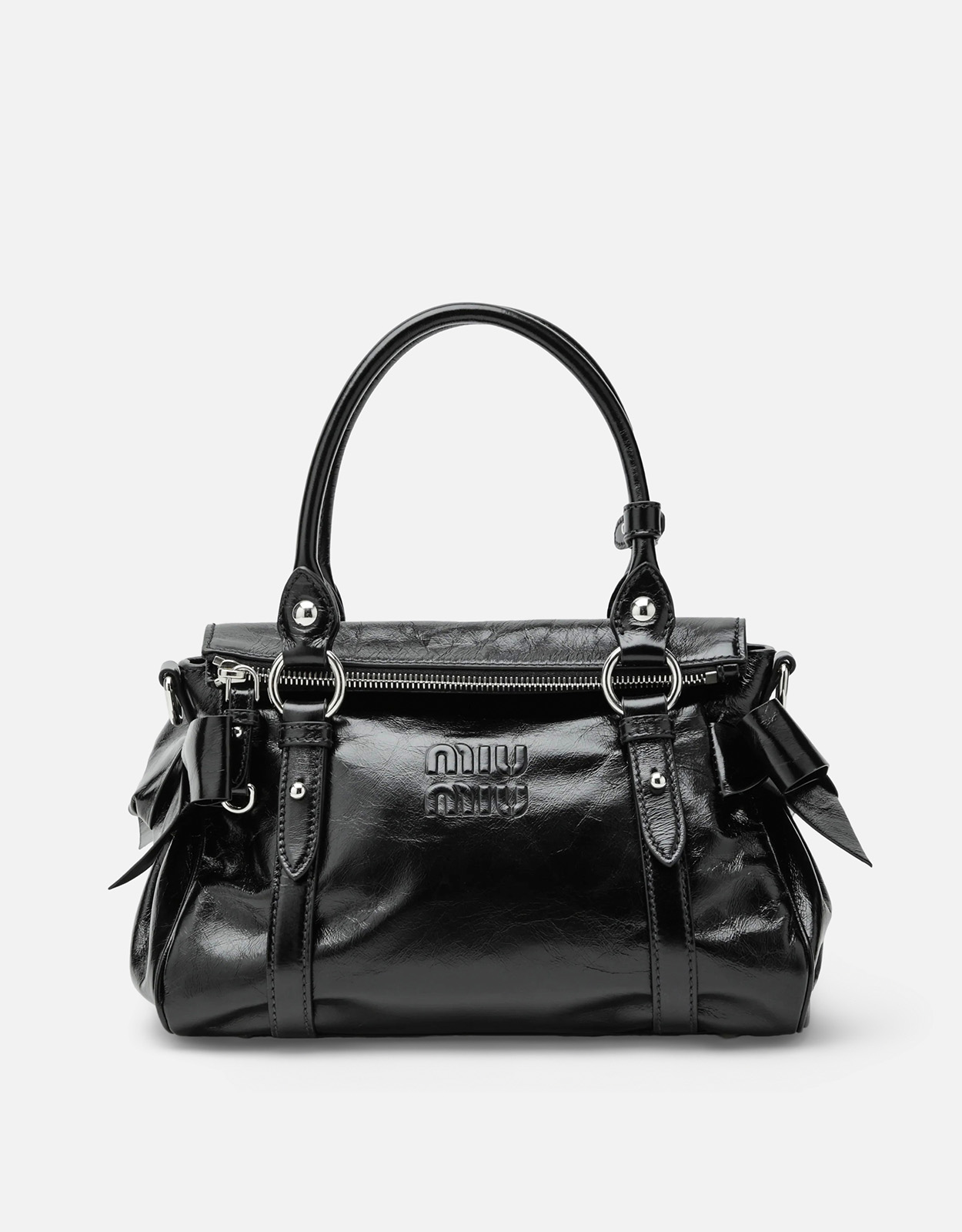 Miu Miu ミディアム グロッシーレザー トップハンドルバッグ (トップス
