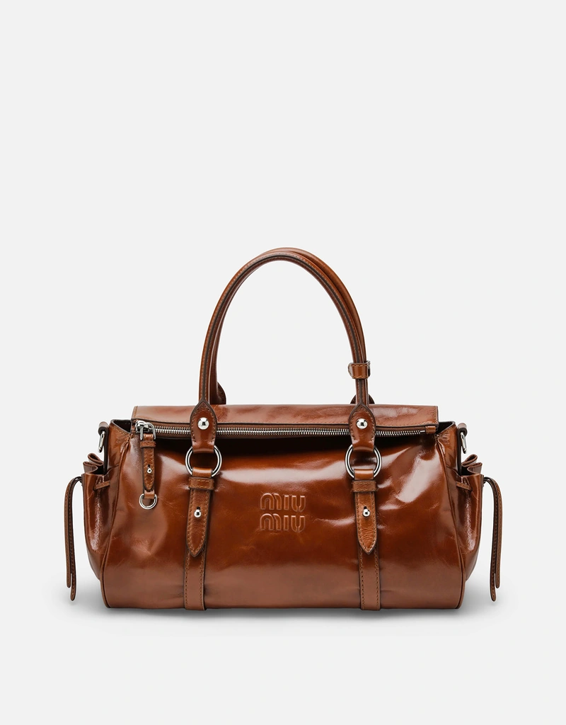 Miu Miu 大型グロッシーレザートップハンドルバッグ (トップス) IFCHIC.COM