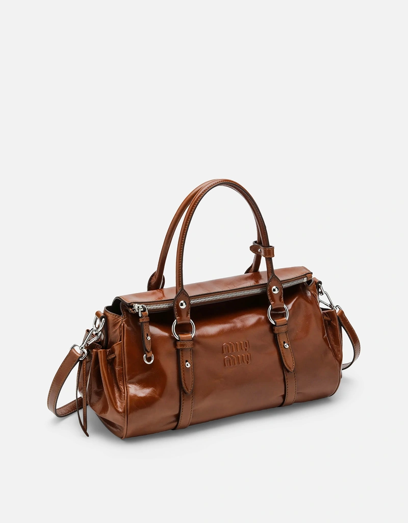 Miu Miu 大型グロッシーレザートップハンドルバッグ (トップス) IFCHIC.COM
