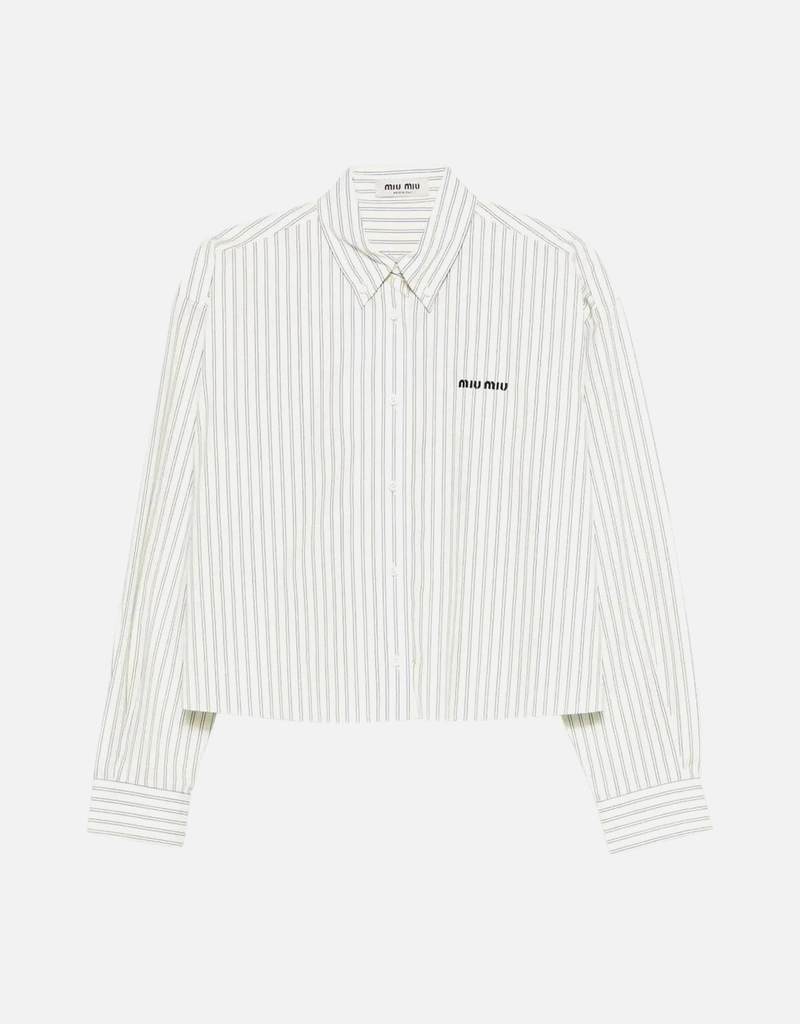 Miu Miu クロップドストライプコットンボクシーシャツ (すべての新品