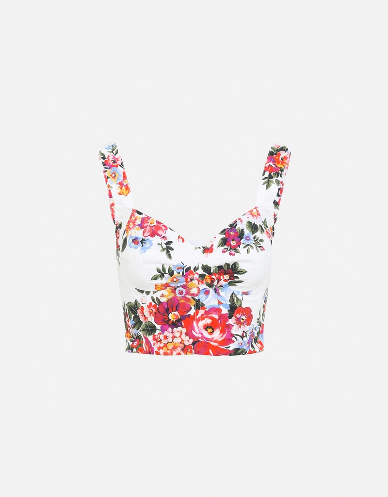 DOLCE&amp;GABBANA ドルチェ＆ガッバーナ HAPPY GARDEN Top フローラルプリントビスチェトップス F7W98T FSEHV ホワイト レッド 38 ドルチェ＆ガッバーナ」から新作フレグランスが登場 自由で明るい