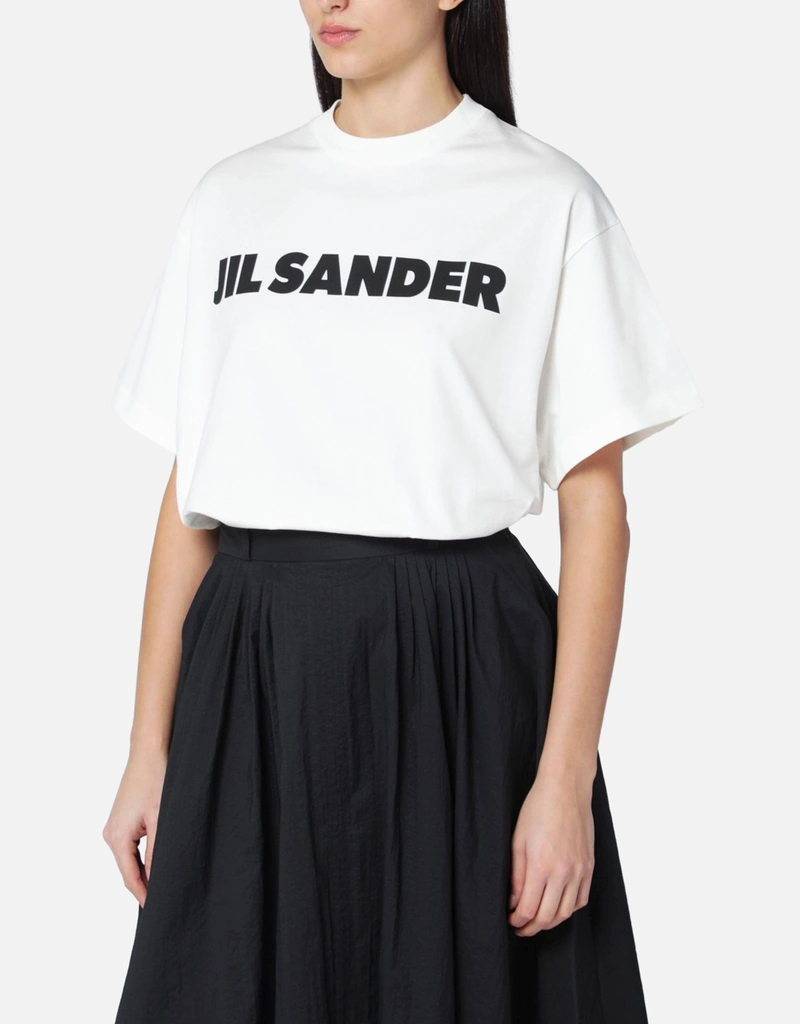 Jil Sander White Wide T Shirt With Logo (Tops) IFCHIC.COM