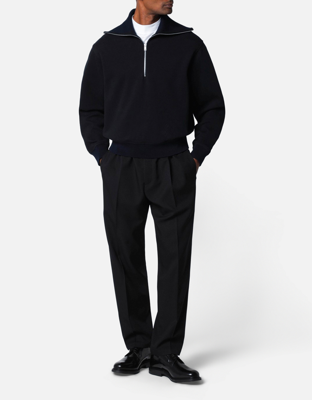 Jil Sander メンズネイビーブルーコットンハーフジップスウェット