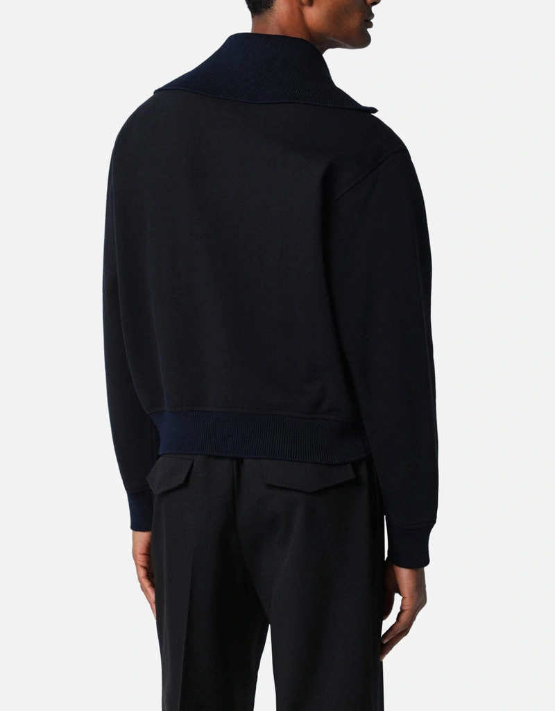 Jil Sander Men's Navy Blue Cotton Half Zip Sweatshirts (Shirts