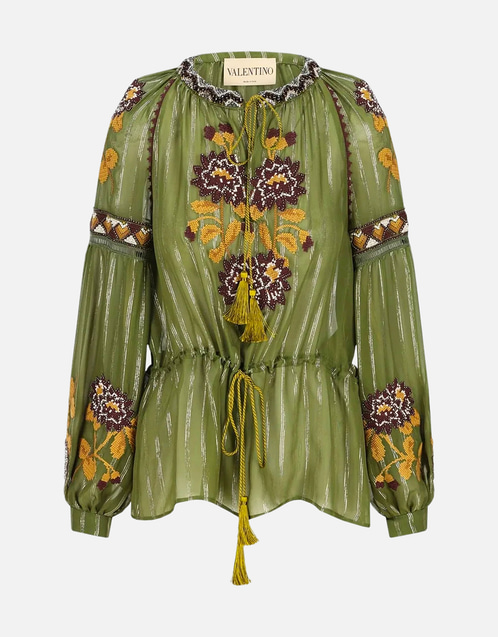 Valentino Garavani 刺繍Lurexシルクシャツ (トップス) IFCHIC.COM