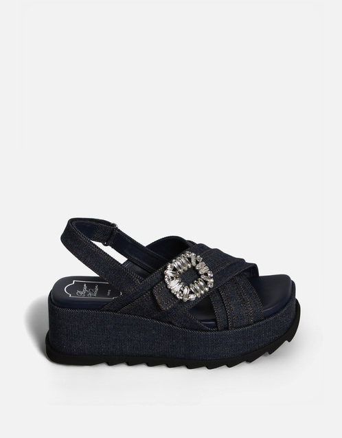 Roger Vivier Slidy Viv' デニム ウェッジ サンダル (サンダル) IFCHIC.COM