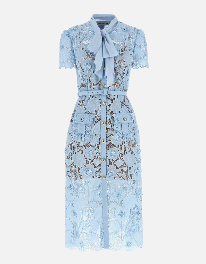 Self-Portrait Blue Lace Tie Neck Midi Dress (All New In) IFCHIC.COM Self-Portrait Blue Lace Tie Neck Midi Dress (All New In) IFCHIC.COM