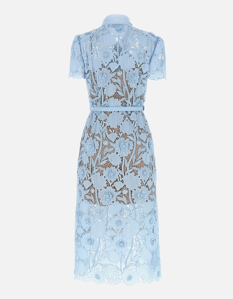 Self-Portrait Blue Lace Tie Neck Midi Dress (All New In) IFCHIC.COM