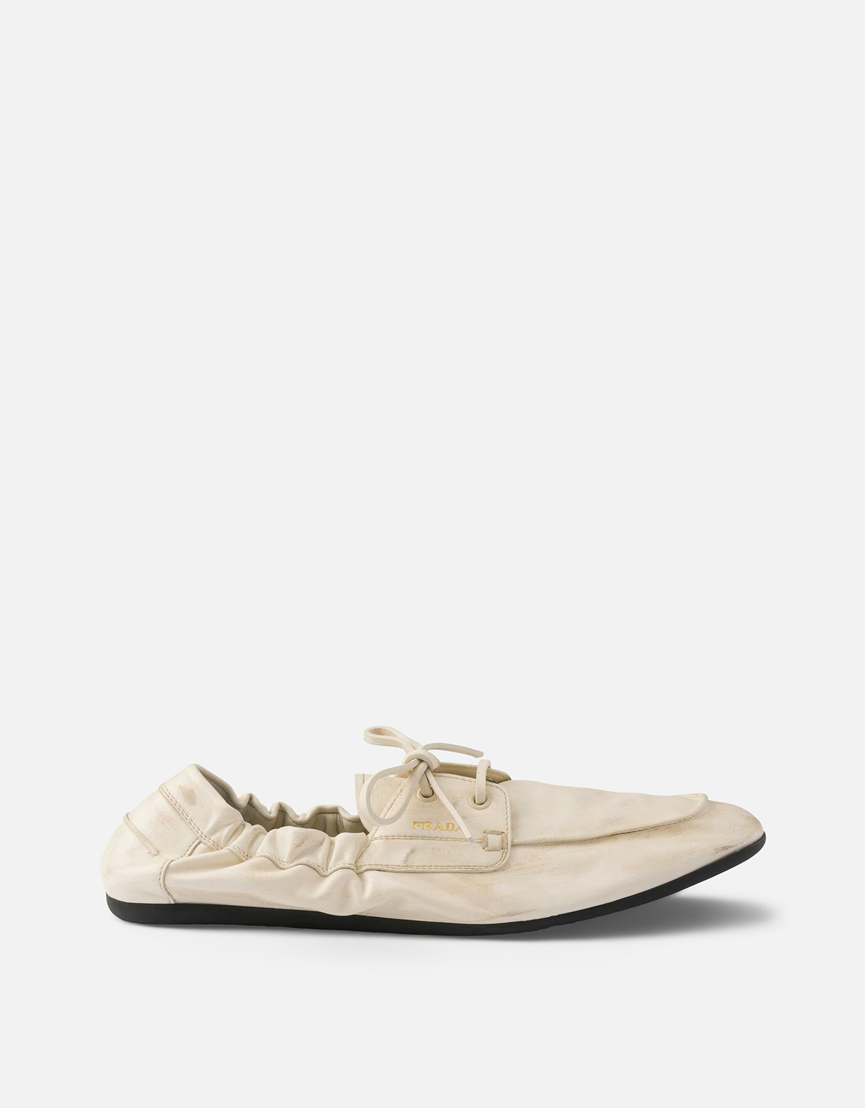 Prada Shuffle アンティーク加工 レザー ボートシューズ (すべての新品