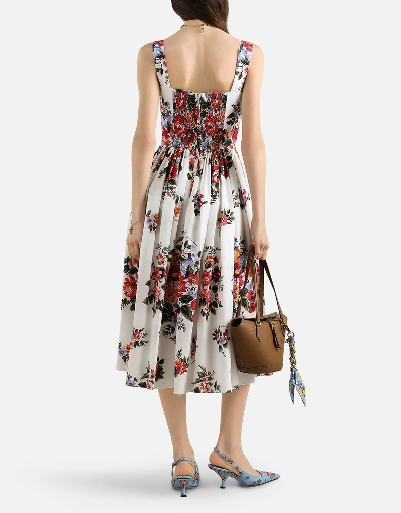 Dolce & Gabbana フローラルプリント コットン ビスチェ ミディドレス