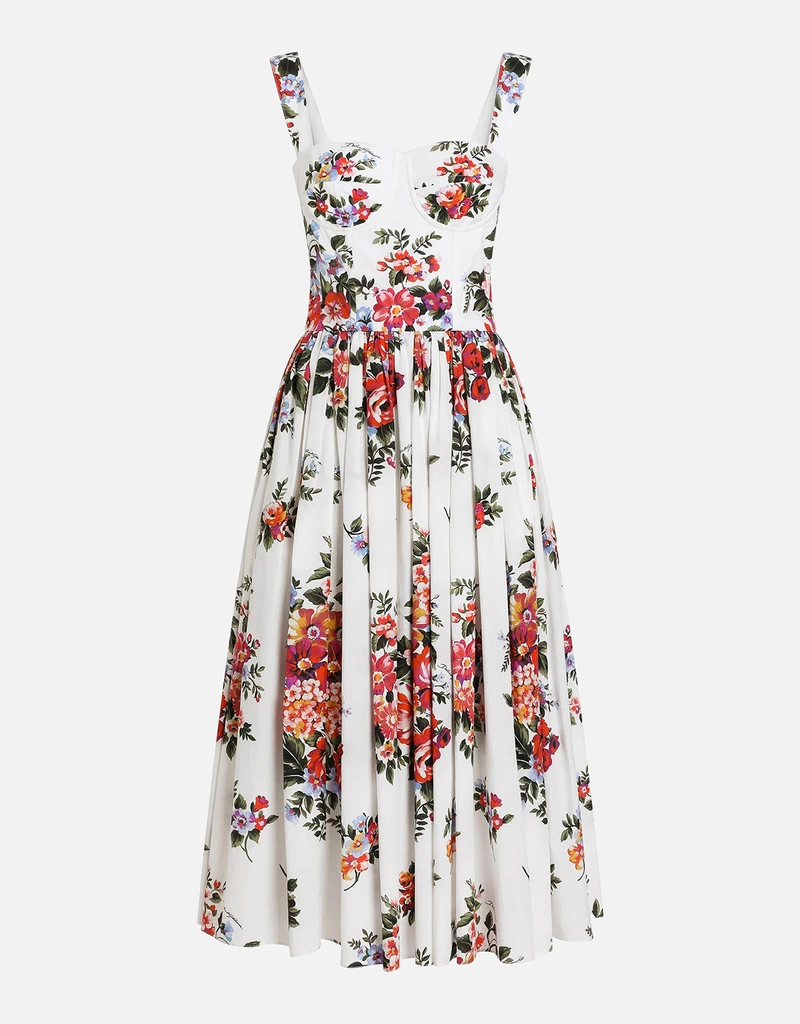 Dolce & Gabbana フローラルプリント コットン ビスチェ ミディドレス