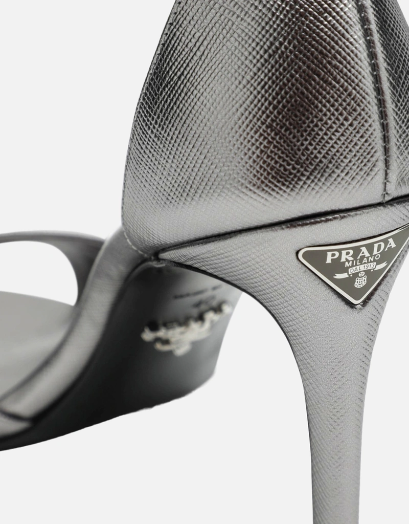 Prada Silver Leather Heeled Sandals () IFCHIC.COM