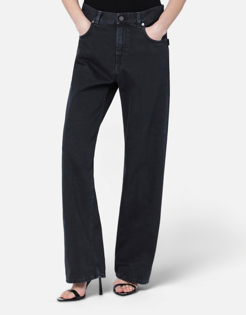 ⭐️おじゃるまる⭐️ HAIKURE ブラック ワイド レッグ デニム HAIKURE Charcoal ワイドレッグジーンズ (パンツ) IFCHIC.COM