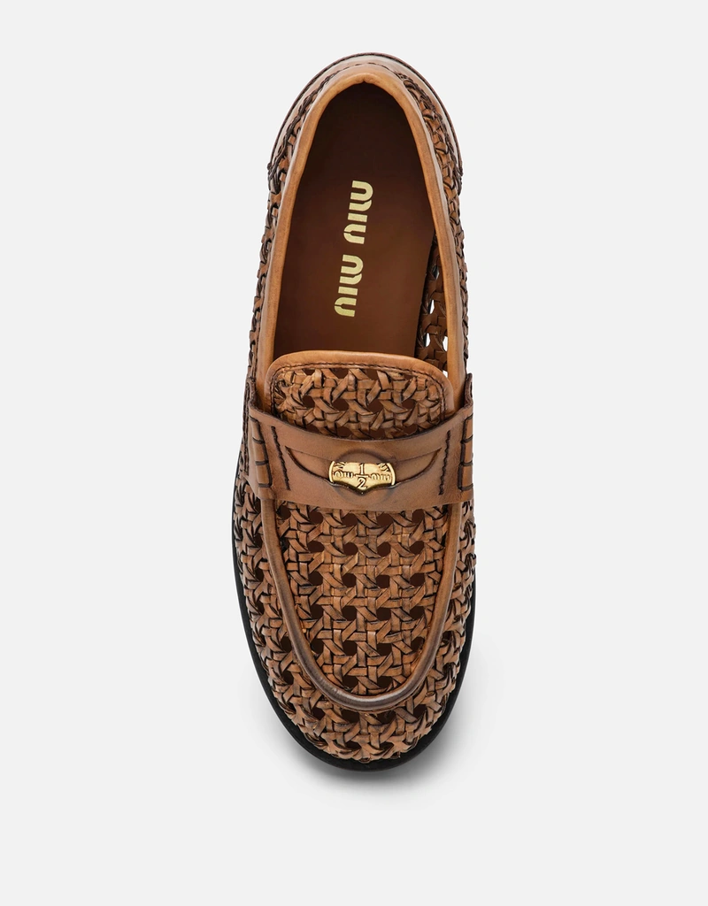 Miu Miu Penny 編み込みレザー ローファー () IFCHIC.COM