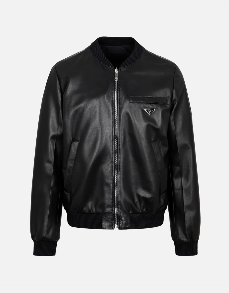 Prada メンズ ブラック ナッパレザー リバーシブル ボンバージャケット