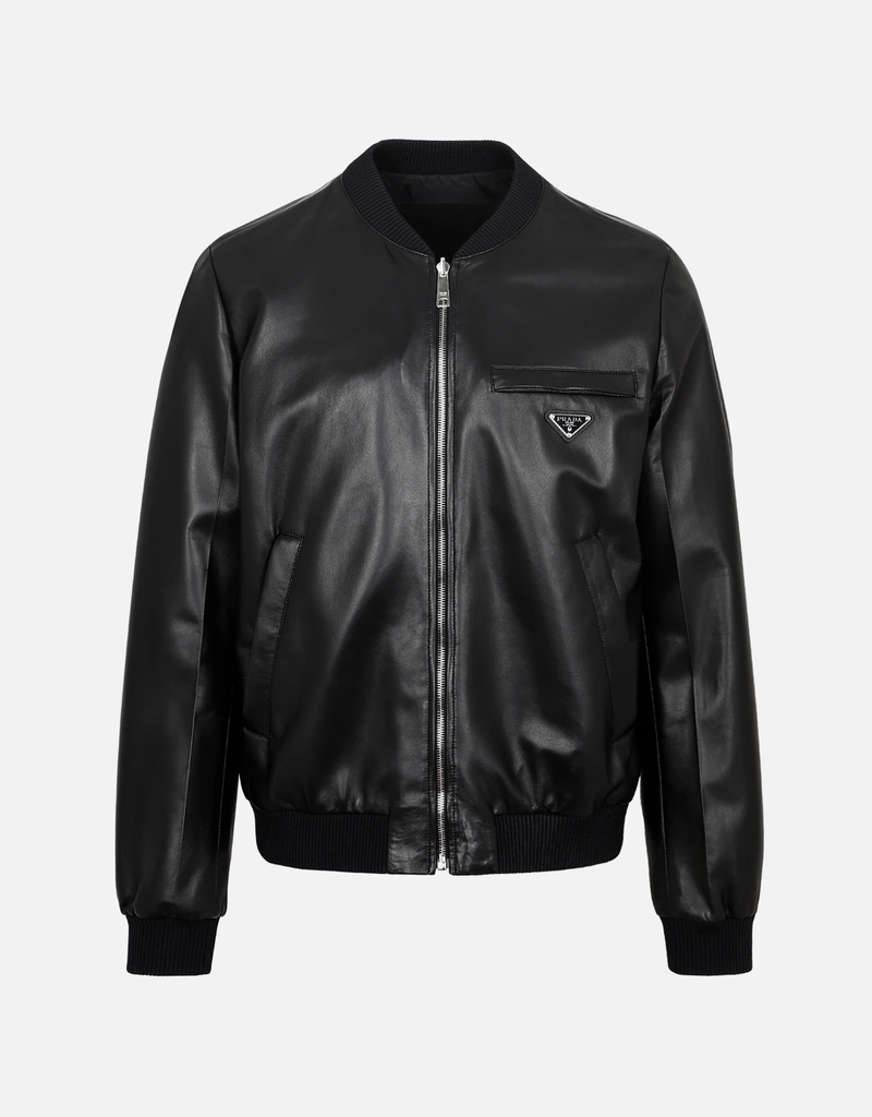Prada メンズ ブラック ナッパレザー リバーシブル ボンバージャケット