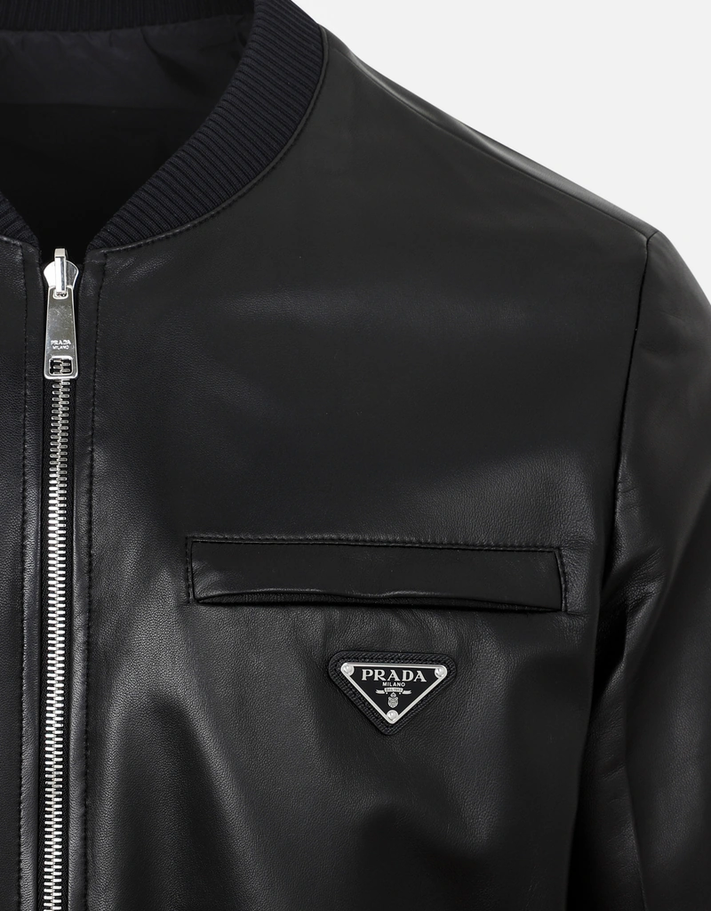 Prada メンズ ブラック ナッパレザー リバーシブル ボンバージャケット