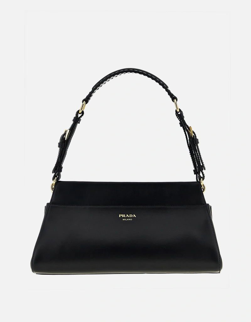 PRADAテスート×ナッパーレザー　ショルダーバッグ　ブラック Prada ナッパカーフレザーショルダーバッグ () IFCHIC.COM