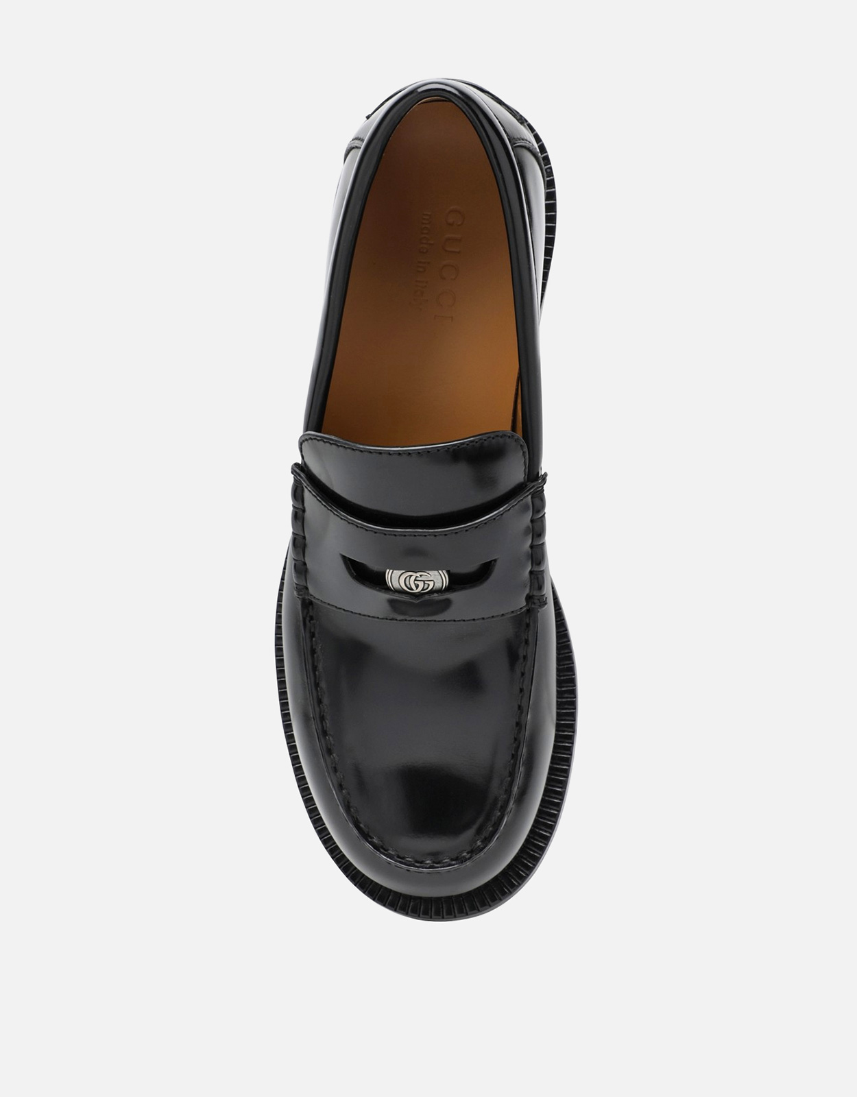 Gucci メンズ ブラックレザーローファー リムーバブルGGディテール付き
