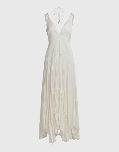 Bellona V-neck Pleated Asymmetric Maxi Dress