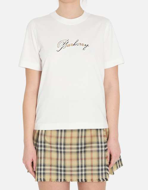 Burberry チェックスクリプトロゴ コットンTシャツ (すべての新品