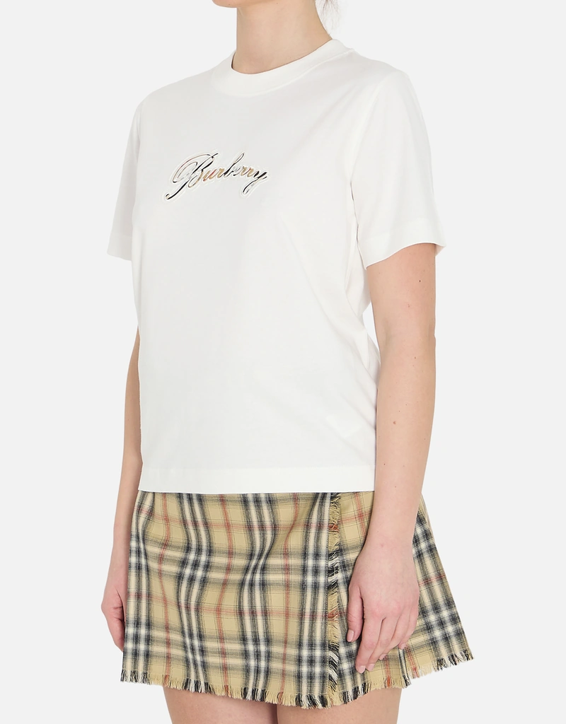 Burberry チェックスクリプトロゴ コットンTシャツ (すべての新品