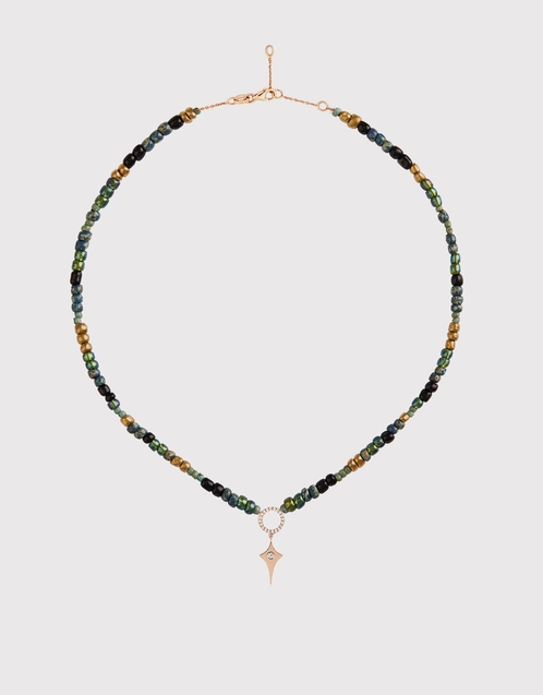 Diamond Circle Green Beaded Necklace