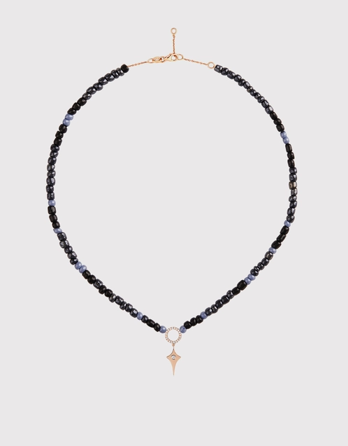 Diamond Circle Black and Blue Beaded Necklace