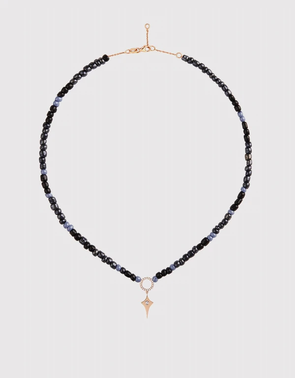 Diane Kordas Diamond Circle Black and Blue Beaded Necklace