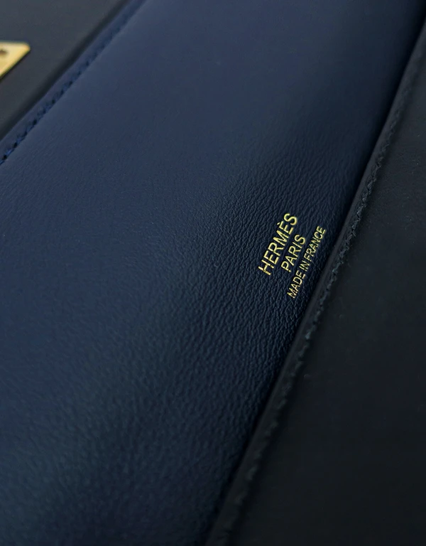 Hermès Hermès 24/24 35 Togo Leather  Handbag-Bleu Nuit Gold Hardware
