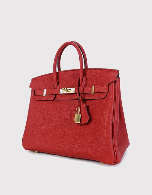 Hermès Birkin 25 Togo Leather Handbag-Rouge Vif Gold Hardware