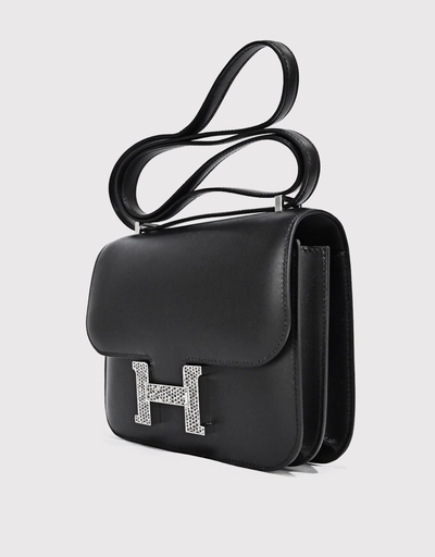 Hermès Constance 18 Graine Monsieur Leather and Lizard Skin Crossbody Bag-Noir Silver Hardware