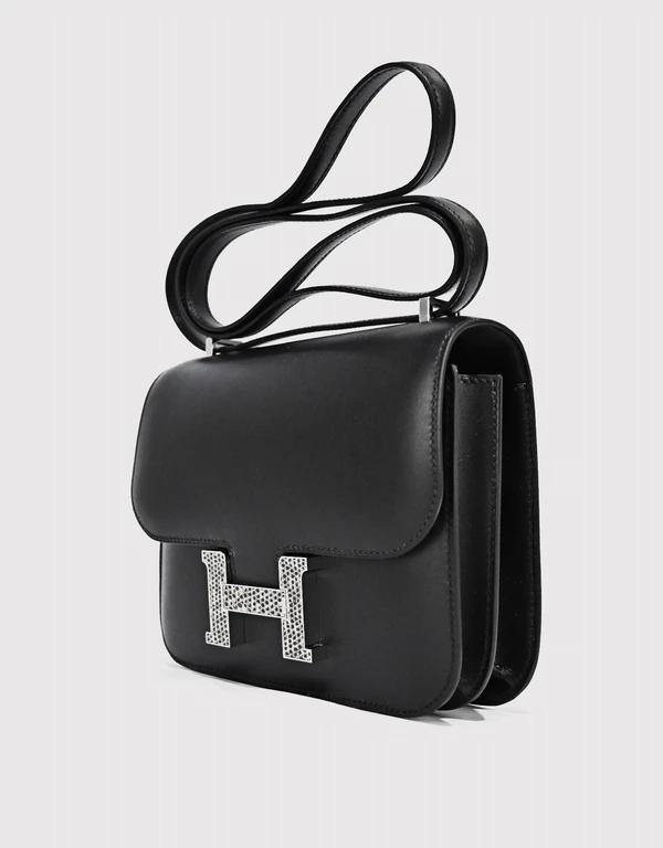 Hermès Hermès Constance 18 Graine Monsieur Leather and Lizard Skin Crossbody Bag-Noir Silver Hardware
