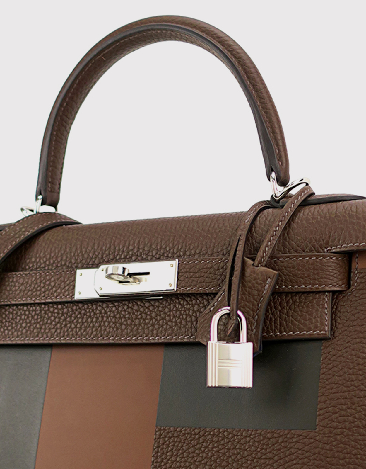Hermès Hermès Kelly 28 Togo and Epsom Leather Handbag-Letter E Silver  Hardward (Top Handle)