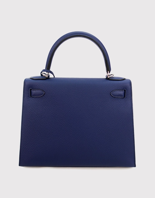 Hermes Kelly 32cm Blue Lin Clemence Gold Hardware Bag 