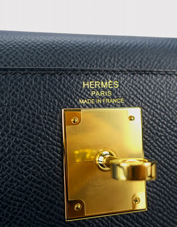 Hermès Hermès Kelly 28 Epsom Leather Handbag-Bleu Indigo Gold Hardware