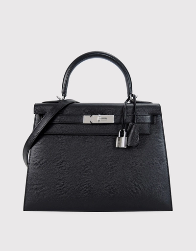 Hermès Kelly 28 Epsom Leather Handbag-Noir Silver Hardware