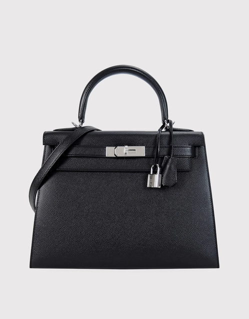 Hermès Hermès Kelly 28 Epsom Leather Handbag-Noir Silver Hardware (Top  Handle)