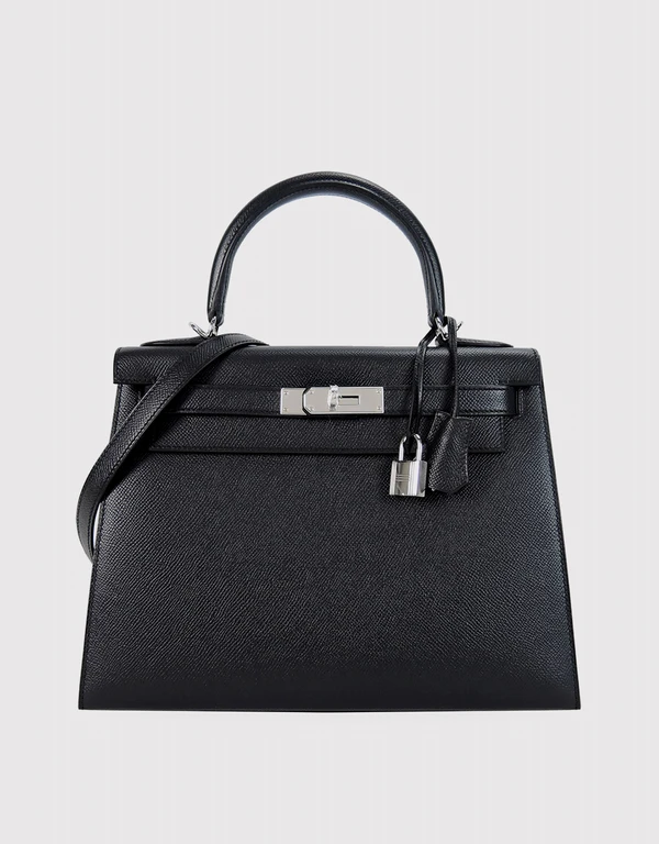 Hermès Hermès Kelly 28 Epsom Leather Handbag-Noir Silver Hardware